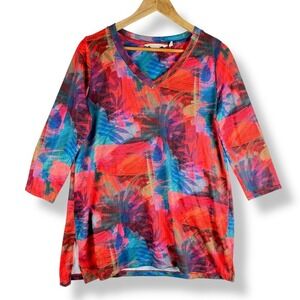 Soft Surroundings Floral‎ Tunic Top Womens Size Medium Colorful Abstract Artsy